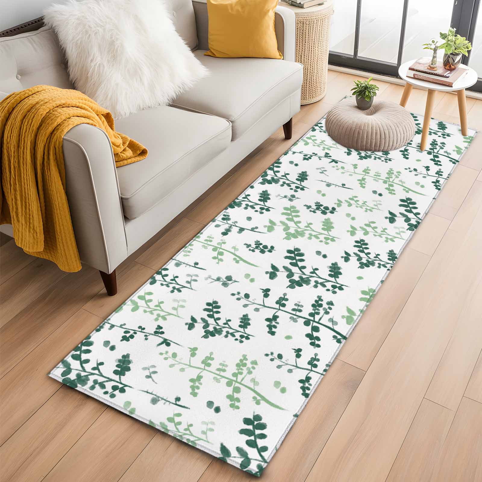 Earthy Green Rug Runner 2'x6' Rug Runners for Hallways Kitchen, Sage Green Botanical Non Slip ...