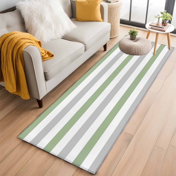 2'x6' Rug Runners for Hallways Kitchen, Sage Green Grey Striped Non Slip Entryway Beside Floor Carpet Runner, Farmhouse Sage Green Stripes Washable Laundry Room Bedroom Throw Rugs Mat for Family Pet