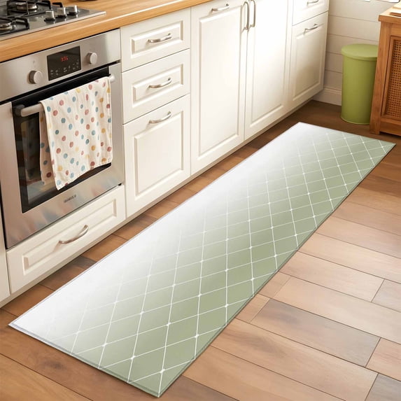 2'x6' Rug Runners for Hallways Kitchen, Sage Green Ombre Non Slip Entryway Beside Floor Carpet Runner, Modern Geometric Rhombus Striped Washable Laundry Room Bedroom Throw Rugs Mat for Family Pet