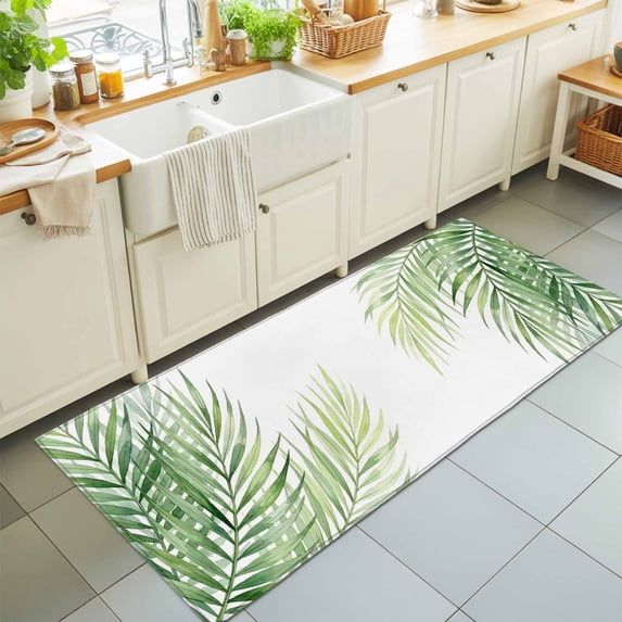 2'x6' Rug Runners for Hallways Kitchen, Sage Green Palm Leaves Non Slip Entryway Beside Floor Carpet Runner, Summer Tropical Botanical Washable Laundry Room Bedroom Throw Rugs Mat for Family Pet