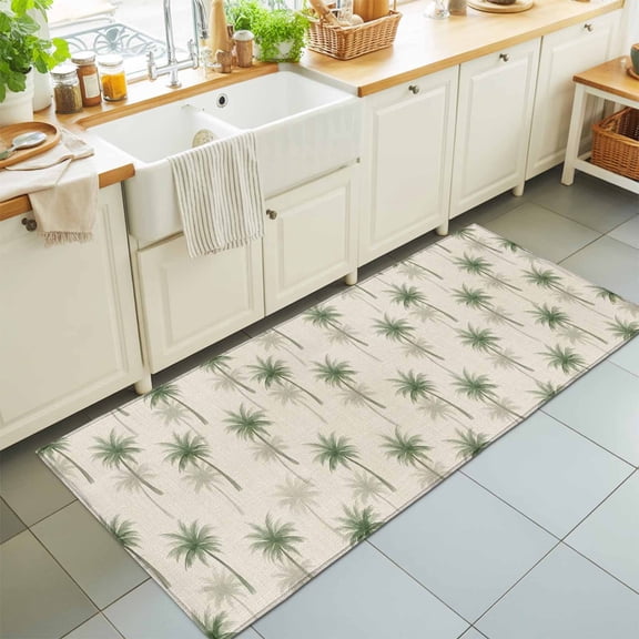 2'x6' Rug Runners for Hallways Kitchen, Sage Green Palm Tree Non Slip Entryway Beside Floor Carpet Runner, Summer Tropical Burlap Rustic Washable Laundry Room Bedroom Throw Rugs Mat for Family Pet