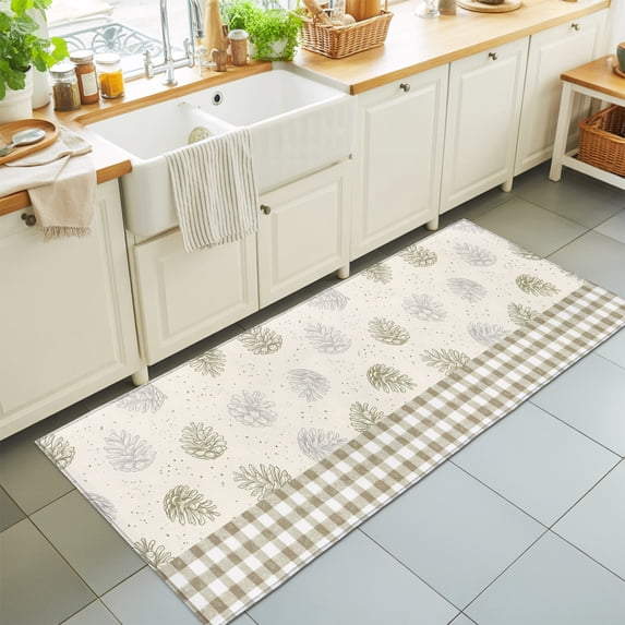 2'x6' Rug Runners for Hallways Kitchen, Sage Green Pine Cones Non Slip Entryway Beside Floor Carpet Runner, Modern Art Checkered Farmhouse Washable Laundry Room Bedroom Throw Rugs Mat for Family Pet