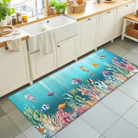 2'x6' Rug Runners for Hallways Kitchen, Seahorse Coastal Non Slip ...