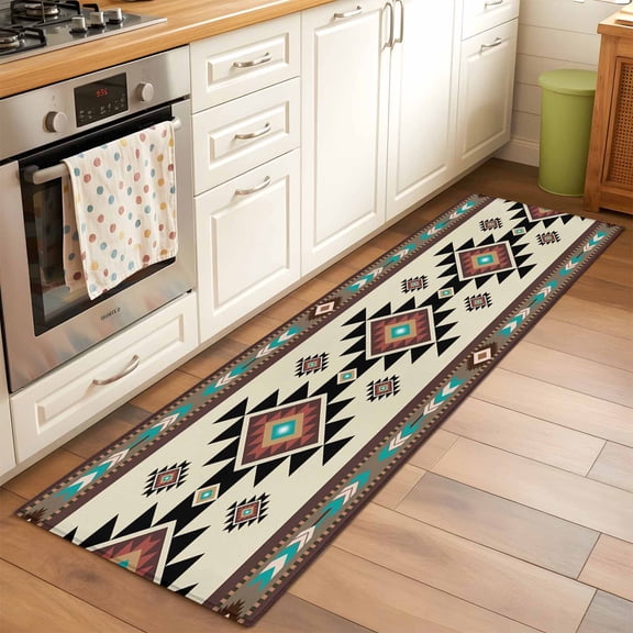 2'x6' Rug Runners for Hallways Kitchen, Southwest Geometric Non Slip Entryway Beside Floor Carpet Runner, Brown Mexican Aztec Boho Tribal Washable Laundry Room Bedroom Throw Rugs Mat for Family Pet