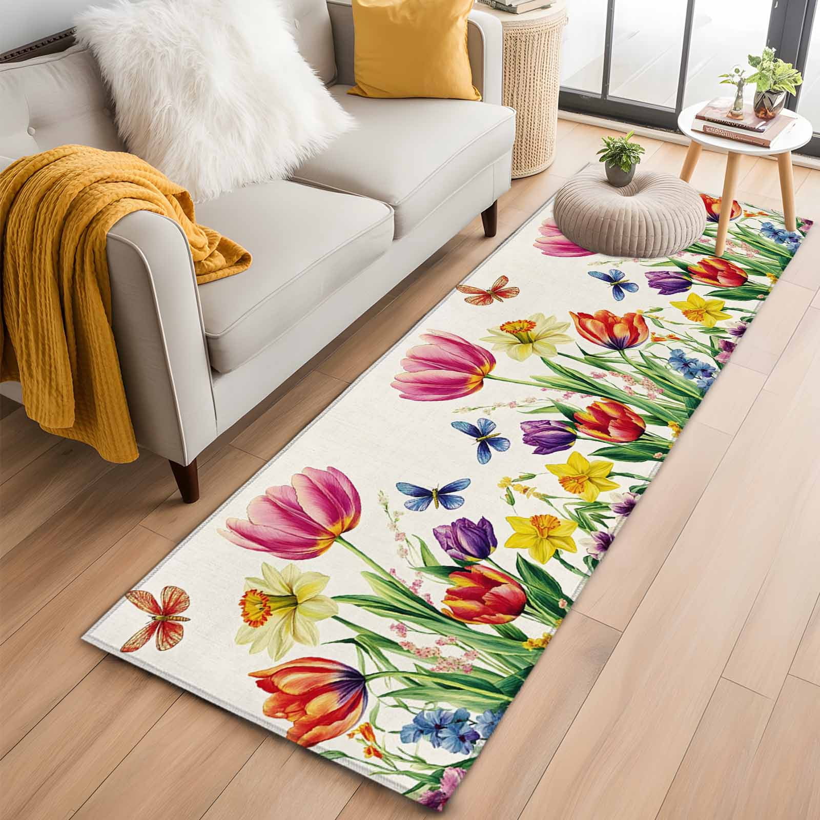 Butterfly Runner Rug 2'x6' Rug Runners for Hallways Kitchen, Spring Floral Non Slip Entryway ...