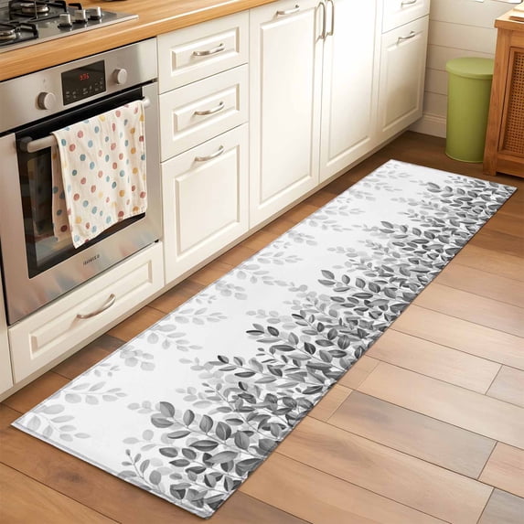 2'x6' Rug Runners for Hallways Kitchen, Spring Gray Eucalyptus Non Slip Entryway Beside Floor Carpet Runner, Summer Botanical Leaf Country Washable Laundry Room Bedroom Throw Rugs Mat for Family Pet