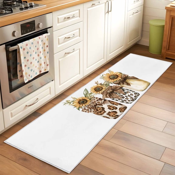 2'x6' Rug Runners for Hallways Kitchen, Spring Sunflower Glass Bottle Non Slip Entryway Beside Floor Carpet Runner, Brown Bow Leopard Washable Laundry Room Bedroom Throw Rugs Mat for Family Pet