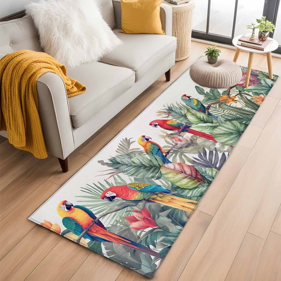 2'x6' Rug Runners for Hallways Kitchen, Summer Botanical Non Slip Entryway Beside Floor Carpet Runner, Watercolor Tropical Plants Birds Washable Laundry Room Bedroom Throw Rugs Mat for Family Pet