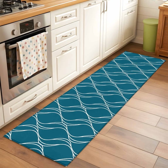 2'x6' Rug Runners for Hallways Kitchen, Teal Blue Stripes Non Slip Entryway Beside Floor Carpet Runner, Simple Geometric Modern Monochrome Washable Laundry Room Bedroom Throw Rugs Mat for Family Pet