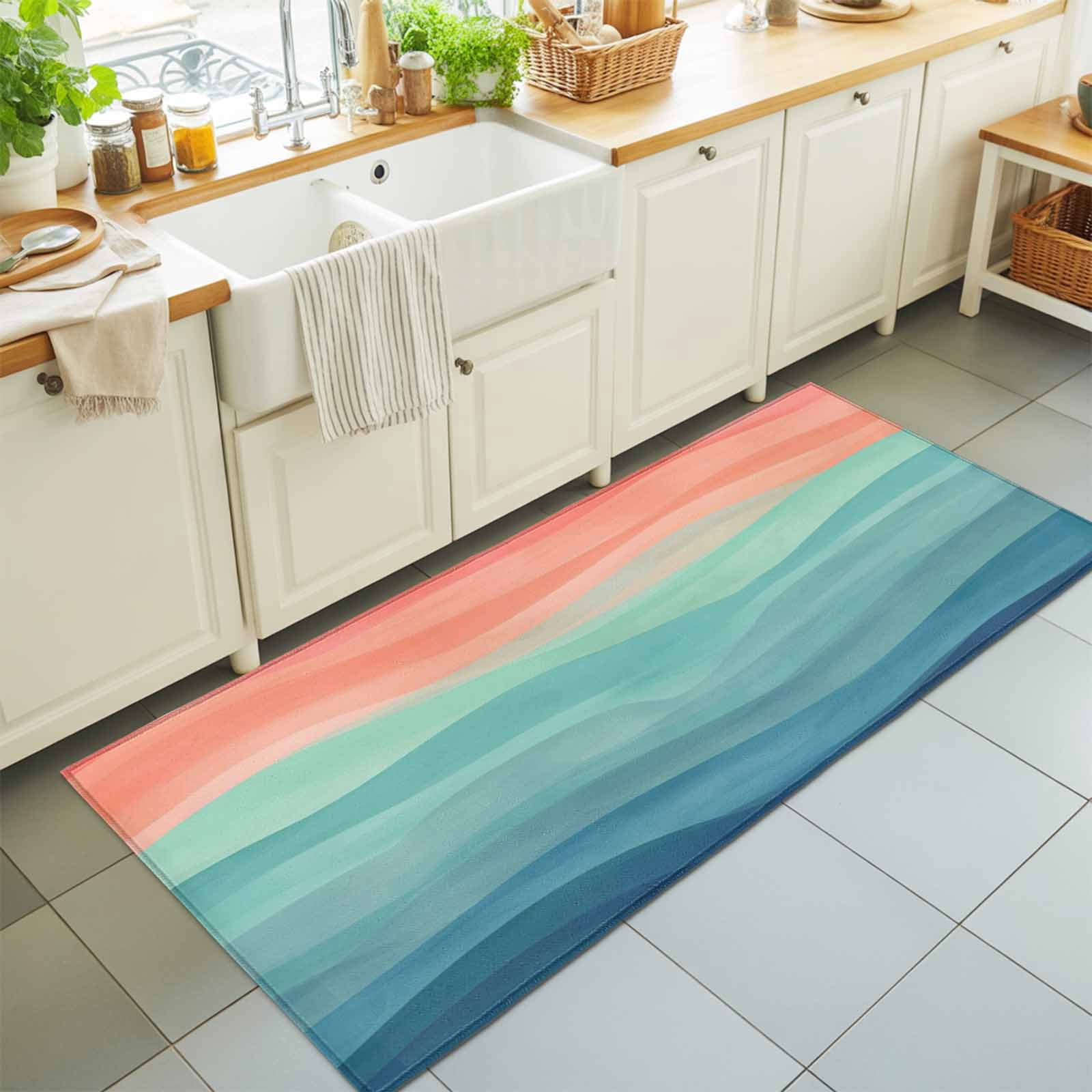 2'x6' Rug Runners for Hallways Kitchen, Teal Orange Ombre Non Slip ...