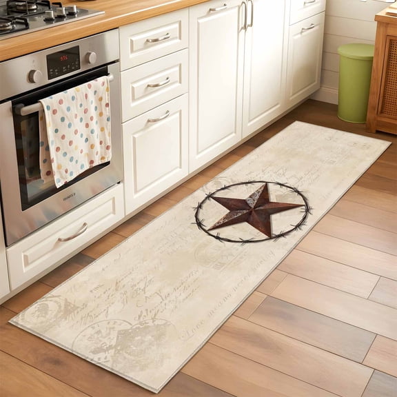 2'x6' Rug Runners for Hallways Kitchen, Texas Star Vintage Non Slip Entryway Beside Floor Carpet Runner, Farmhouse Country Stars Western Washable Laundry Room Bedroom Throw Rugs Mat for Family Pet