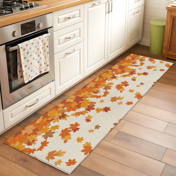 2'x6' Rug Runners for Hallways Kitchen, Thanksgiving Non Slip Entryway Beside Floor Carpet Runner, Retro Orange Fall Maple Leaves Autumn Washable Laundry Room Bedroom Throw Rugs Mat for Family Pet