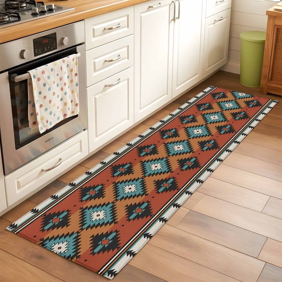 2'x6' Rug Runners for Hallways Kitchen, Vintage Aztec Non Slip Entryway Beside Floor Carpet Runner, Southwest Tribe Bohemian Abstract Washable Laundry Room Bedroom Throw Rugs Mat for Family Pet