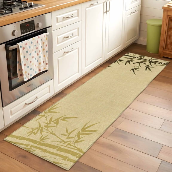 2'x6' Rug Runners for Hallways Kitchen, Vintage Bamboos Non Slip Entryway Beside Floor Carpet Runner, Ink Painting Retro Art Rustic Washable Laundry Room Bedroom Throw Rugs Mat for Family Pet