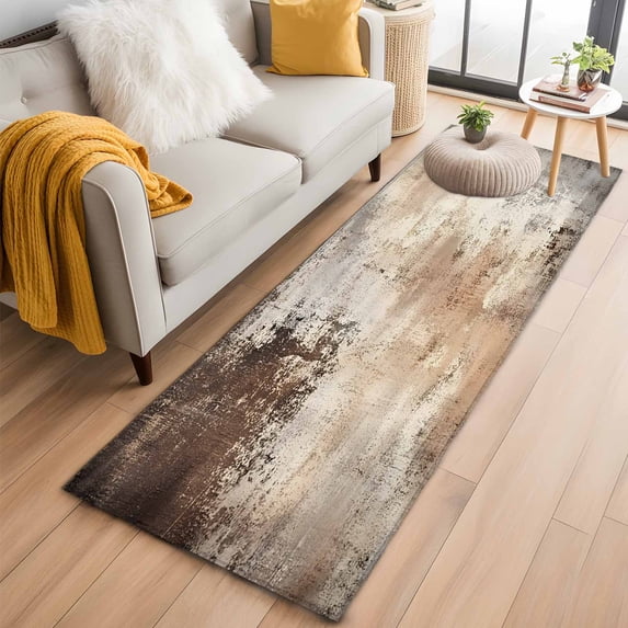2'x6' Rug Runners for Hallways Kitchen, Vintage Brown Non Slip Entryway Beside Floor Carpet Runner, Modern Abstract Art Beige Washable Laundry Room Bedroom Throw Rugs Mat for Family Pet