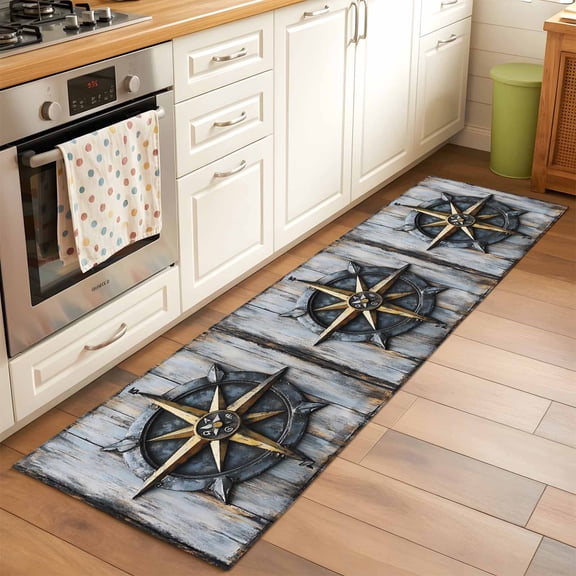 2'x6' Rug Runners for Hallways Kitchen, Vintage Compass Coastal Non Slip Entryway Beside Floor Carpet Runner, Nautical Ocean Summer Beach Washable Laundry Room Bedroom Throw Rugs Mat for Family Pet