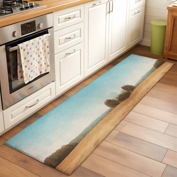 2'x6' Rug Runners for Hallways Kitchen, Vintage Turquoise Sky Non Slip Entryway Beside Floor Carpet Runner, Rustic Golden Fields Landscape Washable Laundry Room Bedroom Throw Rugs Mat for Family Pet