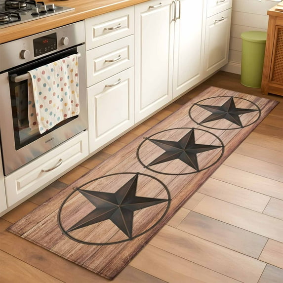 2'x6' Rug Runners for Hallways Kitchen, Western Star Retro Non Slip Entryway Beside Floor Carpet Runner, Country Farmhouse Brown Wooden Grain Laundry Room Bedroom Throw Rugs Mat for Family Pet