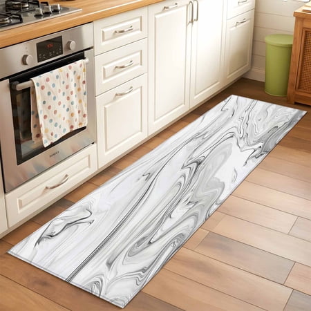 2'x6' Rug Runners for Hallways Kitchen, White Gray Marble Non Slip Entryway Beside Floor Carpet Runner, Modern Minimalist Abstract Texture Washable Laundry Room Bedroom Throw Rugs Mat for Family Pet