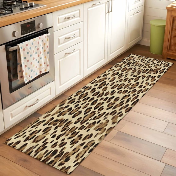 2'x6' Rug Runners for Hallways Kitchen, Yellow Brown Leopard Non Slip Entryway Beside Floor Carpet Runner, Modern Abstract Art Washable Laundry Room Bedroom Throw Rugs Mat for Family Pet