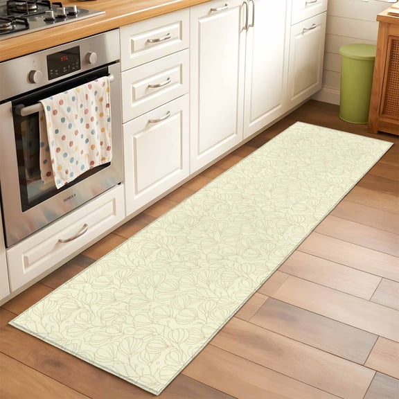 2'x6' Rug Runners for Hallways Kitchen, Yellow-Golden Line Non Slip Entryway Beside Floor Carpet Runner, Abstract Art Simple Floral Washable Laundry Room Bedroom Throw Rugs Mat for Family Pet