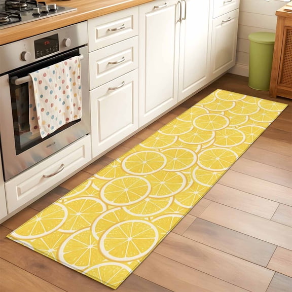 2'x6' Rug Runners for Hallways Kitchen, Yellow Lemon Non Slip Entryway Beside Floor Carpet Runner, Summer Botanical Watercolor Modern Art Washable Laundry Room Bedroom Throw Rugs Mat for Family Pet