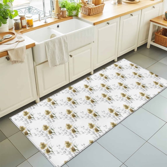 2'x6' Rug Runners for Hallways Kitchen, Yellow Poppy Flowers Non Slip ...