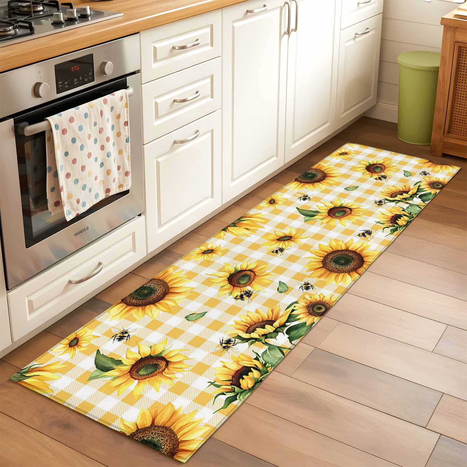 Bee Rug Runner 2'x6' Rug Runners for Hallways Kitchen, Yellow Sunflower Non Slip ...