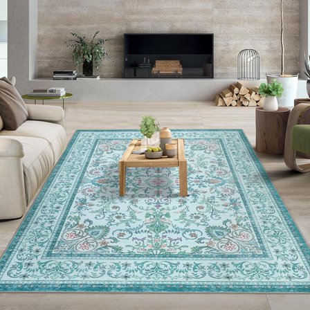 2'x6' Runner Rug, Boho Vintage Floral Carpet – Stain & Slip Resistant Low Pile Rug, Non-Slip Soft Thin Runner for Bedroom, Kitchen, Entryway, Hallway, Dining Room