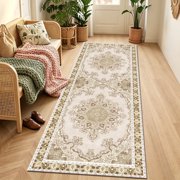 2'x6' Boho Runner Rug,Modern Faux Wool Washable Rugs Runner for Hallway Non-Slip Long Kitchen Rug, Vintage Low Pile Indoor Carpet for Porch Laundry Entryway Ent