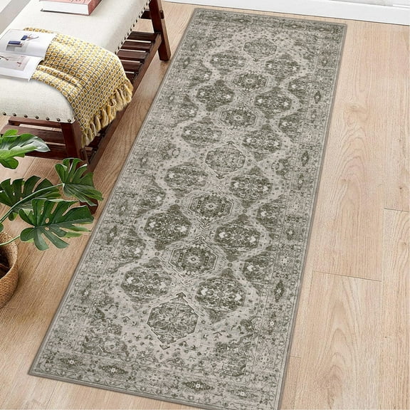 2'x6' Runner Rug Vintage Irregular Pattern Non Skid Washable Ultra-Thin Long Carpet for Indoor Bedroom Entryway Office Kitchen Red Borwn