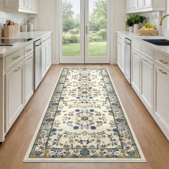2'x6' Runner Rug for Hallway, Washable Moroccan Neutral Geometric Low Pile Non-Slip Rug for Kitchen Bedside Laundry