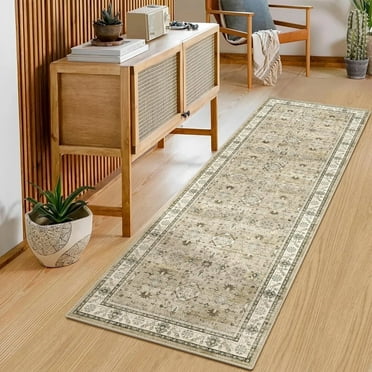 2'x6' Runner Rug for Hallway, Yamaziot Washable Rug for Bedroom, Boho Vintage Carpet, Non Slip Soft Beige Carpet with Rubber Backing, Laundry Room Entrance Floor Mat