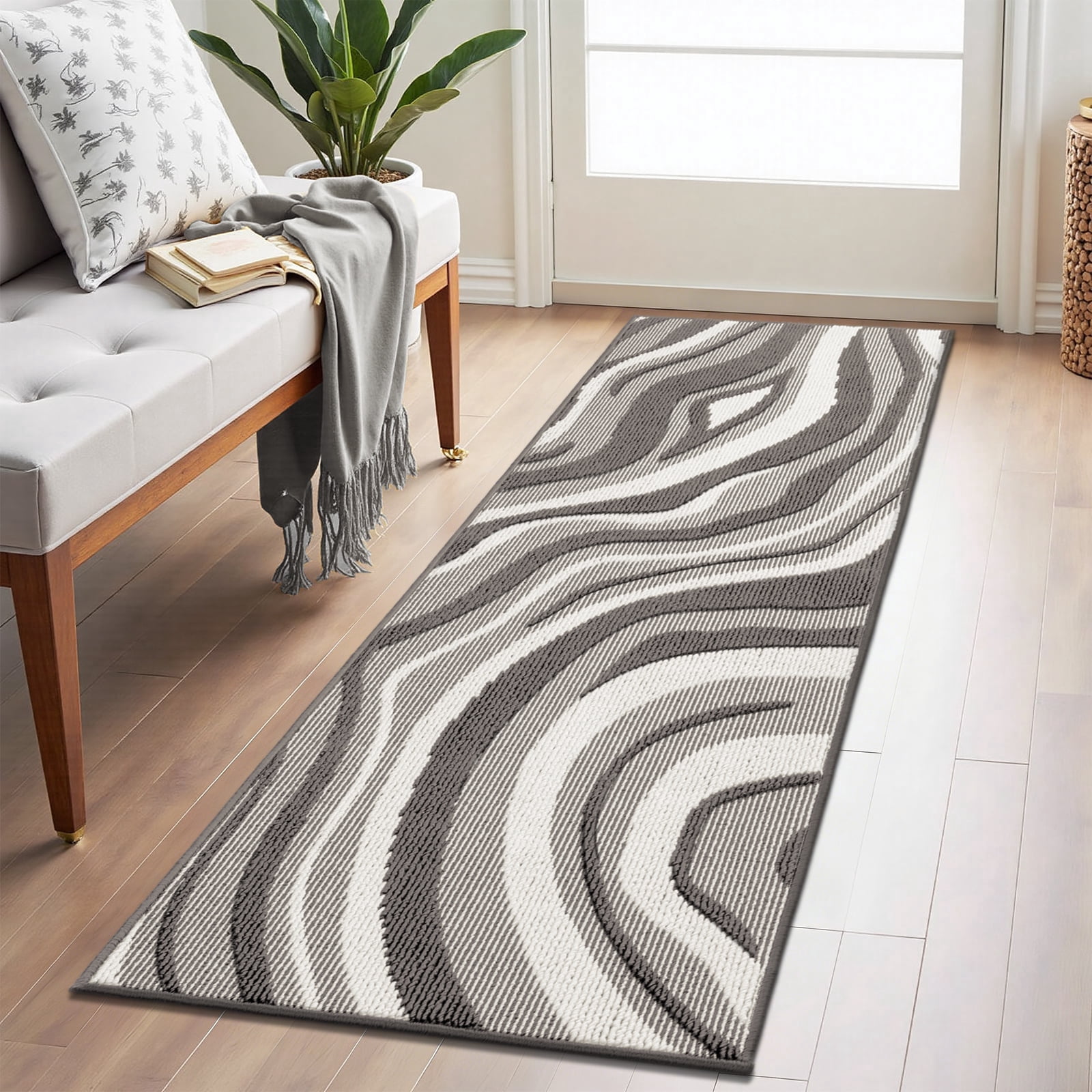 Runner Rugs for Hallway, Yamaziot 2'x6' Abstract Rug Carpet, Washable Non Slip Floor Mat for Kitchen Laundry Room Entryway, Modern Gray