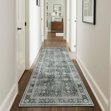 Runner Rug for Hallway, Yamaziot 2'x6' Washable Rug for Floor with Rubber Backing, Vintage Distressed Non Skid Gray Carpet, Laundry Room Rug Mat