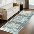 thumbnail image 1 of 2'x6' Vintage Area Rugs,Soft Washable Distressed Thin Rugs for Kitchen Bedroom,Non-Slip Foldable Indoor Carpet,Dark Green, 1 of 5