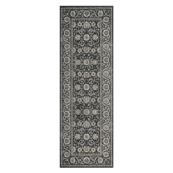 2'x6' Washable Runner Rug Boho Vintage Distressed Oriental Non Slip Indoor Low Pile Floor Carpet for Hallway Bathroom Entryway Black