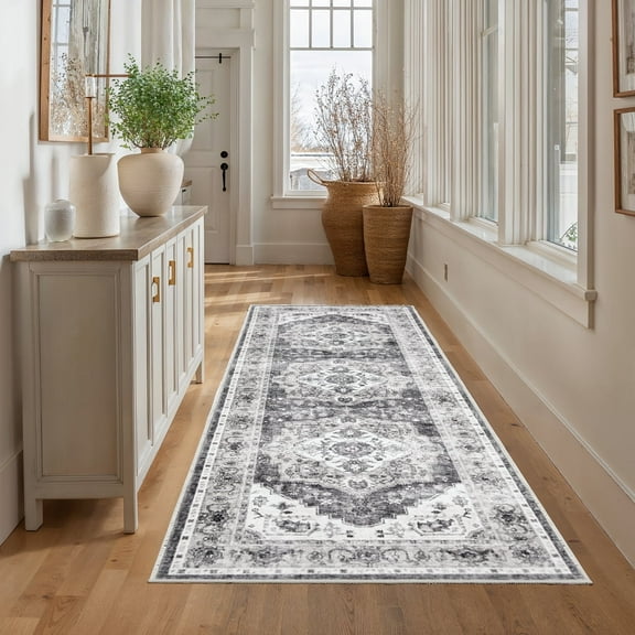 CHITOOMA 2'x6' Machine-washable Runner Rug for Kitchen, Stain Resistant Non-Shed Carpet, Boho Runner Rug with Non-Slip Backing for Hallway, Entryway, Bedroom, Laundry, Bathroom