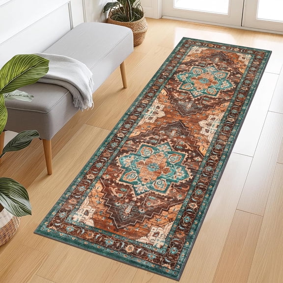 2 x6ft Washable Hallway Runner Rugs, Non-Slip Soft Kitchen Rug Runner Laundry Room Rug, Vintage Floor Runner for Kitchen Entryway Laundry Room