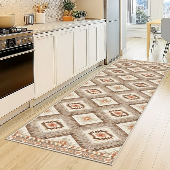 2'x8' Runner Rugs for Hallway, Machine Washable Non-Slip Carpet, Soft Faux Wool Low Pile Moroccan Farmhouse Western Rug, Camel
