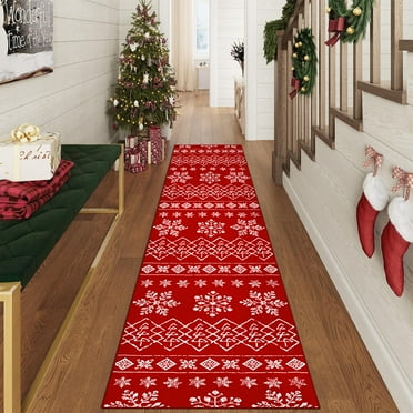BERTHMEER 2'x8' Christmas Washable Runner Rugs for Hallway Kitchen Indoor Holiday Decor Bathroom Living Room Entryway Laundry Room Boho Non-slip Throw Rugs Red