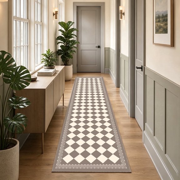 2x8 Trellis Runner Rug,Hallway Runner Rug with Rubber Backing, Checkered Kitchen Non Skid Carpet Runners Washable Indoor Mat for Kitchen Entryway Bathroom Hallway