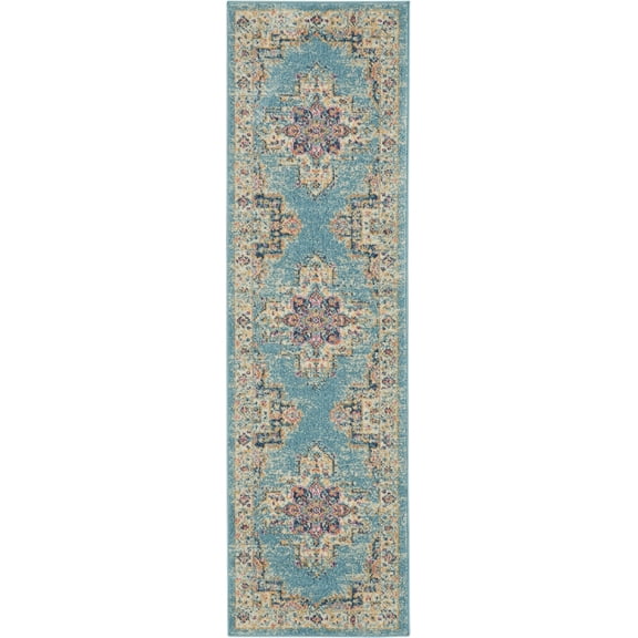 2x8 Light Blue Distressed Medallion Runner Rug
