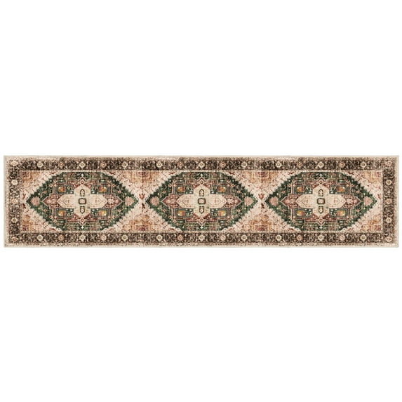 2'x8' Washable Area Rugs for Living Room,Traditional Vintage Thin Rugs,Non-Slip Persian Carpet,Brown Green