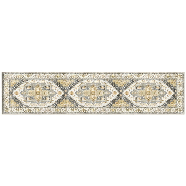 2'x8' Washable Area Rugs for Living Room,Traditional Vintage Thin Rugs,Non-Slip Persian Carpet,Grey Yellow