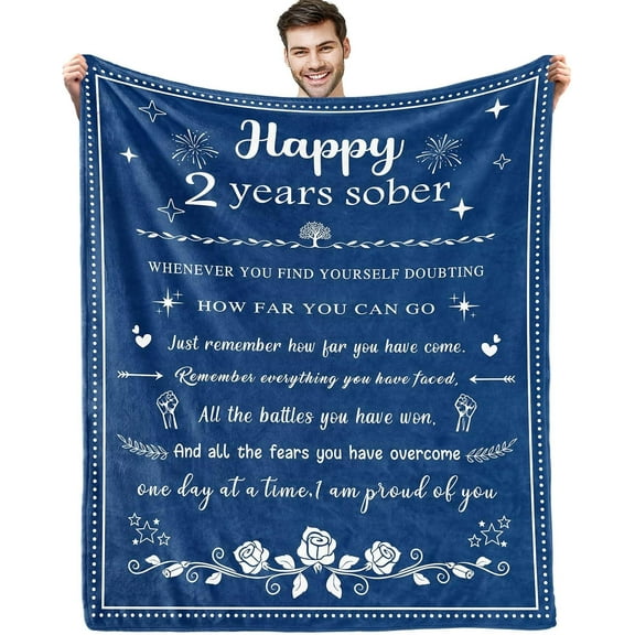 2 year sober gifts for Women and Men, 2 year sobriety gifts for men, Sobriety Gifts for Women Men, AA Recovery Gifts Sobriety for Women 60"x 50" Blanket, Best Sobriety Gifts, Sober Gifts for Women