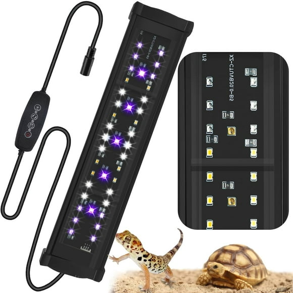 20.0 UVB LED Reptile Light, 11-inch 15W Dimmable Fixture with Timer, Adjustable 6-Mode UVB Light for Bearded Dragons, Turtles, Snakes, Aluminum Lamp with 1.8m Cord