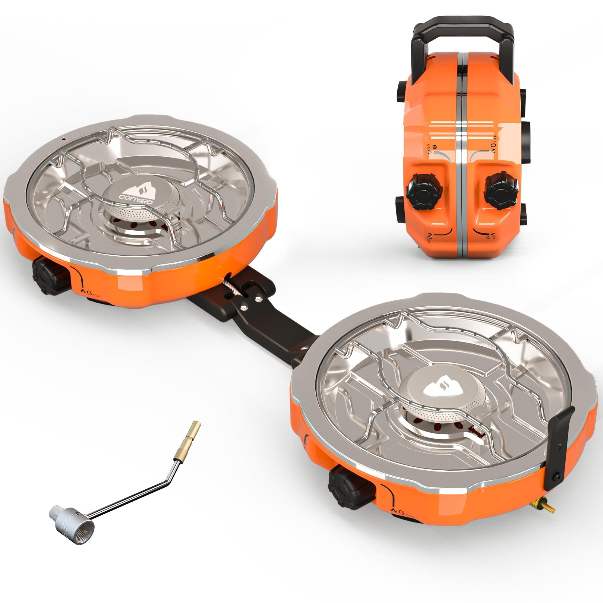 20 000 Btus 2 Burner Propane Camping Stove  Portable Folding Camp With Adjustable Burners Regulator And Carrying Bag Dual Gas Stoves Easy Handle For Tailgating Bbq