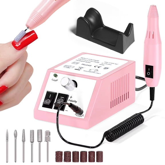 20,000 RPM Professional Electric Nail Drill Set – Nail Art Polisher & Gel-Polish Remover Kit with 6 Bits, Portable Grinder for Home & Salon Manicure/Pedicure