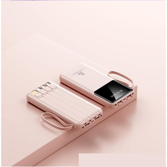 20,000 mAh Portable Power Bank with Compact and portable, comes with LED flashlight, built-in data cable, multiple USB outputs, battery level display